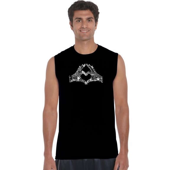 LA Pop Art Men's Word Art Sleeveless T-shirt - Finger Heart