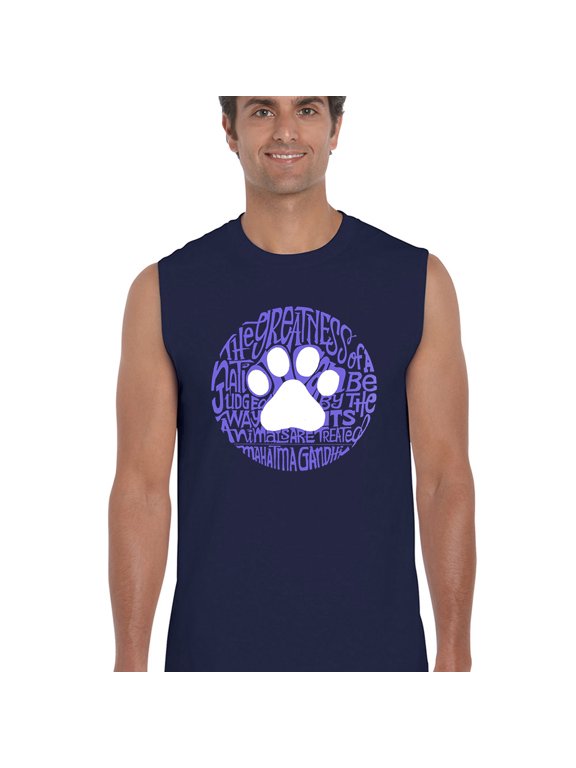 Men's Word Art Sleeveless T-shirt - Gandhi's Quote on Animal Treatment