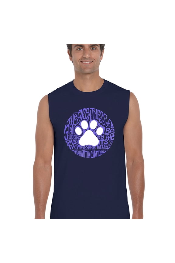 Men's Word Art Sleeveless T-shirt - Gandhi's Quote on Animal Treatment