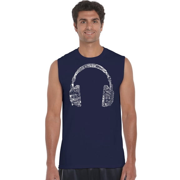 LA Pop Art Men's Word Art Sleeveless T-shirt - HEADPHONES - LANGUAGES