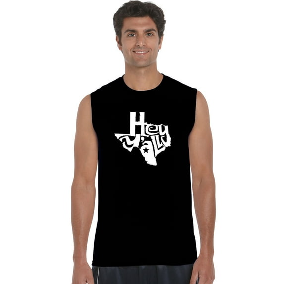 LA Pop Art Men's Word Art Sleeveless T-shirt - Hey Yall