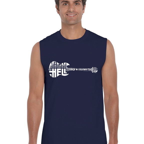 LA Pop Art Men's Word Art Sleeveless T-shirt - Highway to Hell