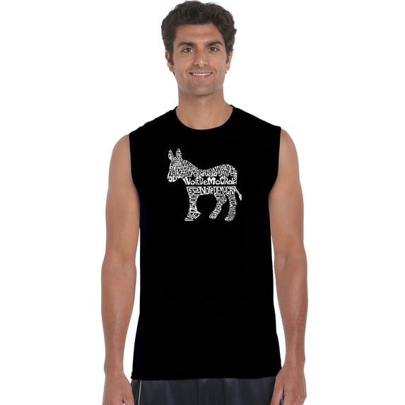 LA Pop Art Men's Word Art Sleeveless T-shirt - I Vote Democrat