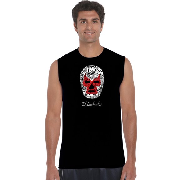 LA Pop Art Men's Word Art Sleeveless T-shirt - MEXICAN WRESTLING MASK