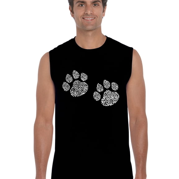 LA Pop Art Men's Word Art Sleeveless T-shirt - Meow Cat Prints