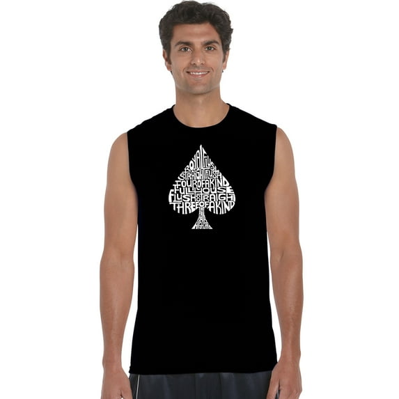 LA Pop Art Men's Word Art Sleeveless T-shirt - ORDER OF WINNING POKER HANDS