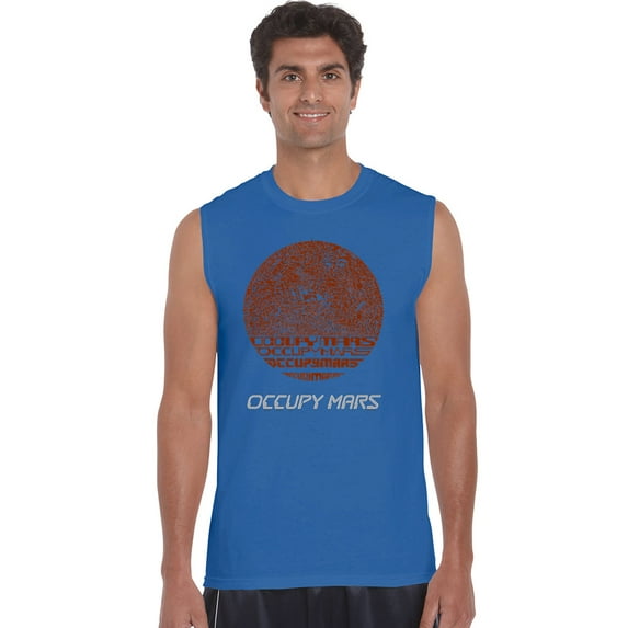 LA Pop Art Men's Word Art Sleeveless T-shirt - Occupy Mars
