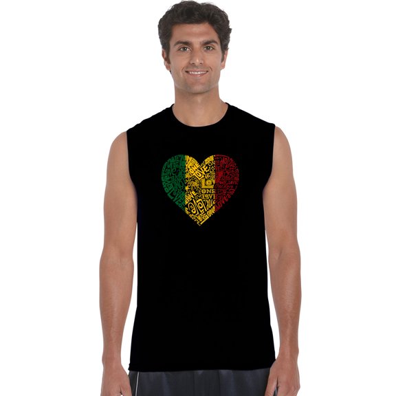 LA Pop Art Men's Word Art Sleeveless T-shirt - One Love Heart