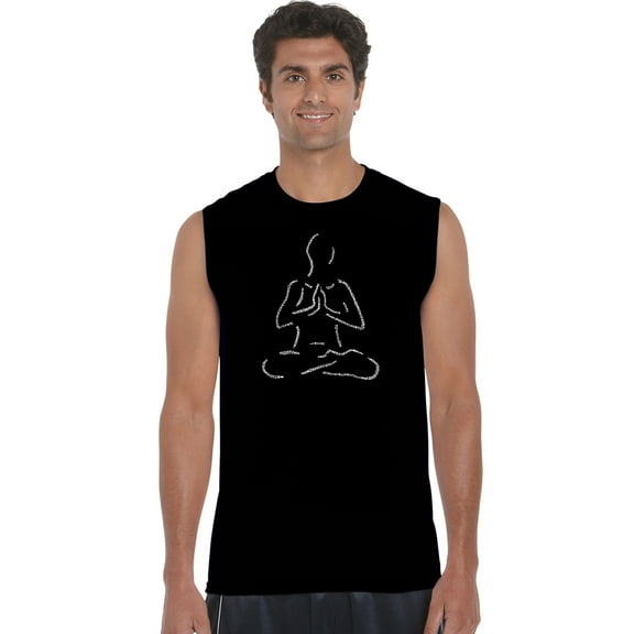 LA Pop Art Men's Word Art Sleeveless T-shirt - POPULAR YOGA POSES