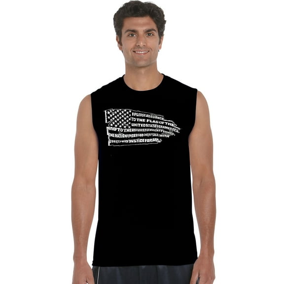 LA Pop Art Men's Word Art Sleeveless T-shirt - Pledge of Allegiance Flag