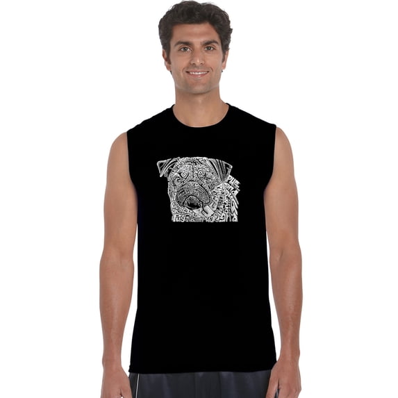 LA Pop Art Men's Word Art Sleeveless T-shirt - Pug Face