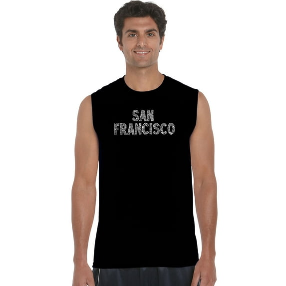 LA Pop Art Men's Word Art Sleeveless T-shirt - SAN FRANCISCO NEIGHBORHOODS