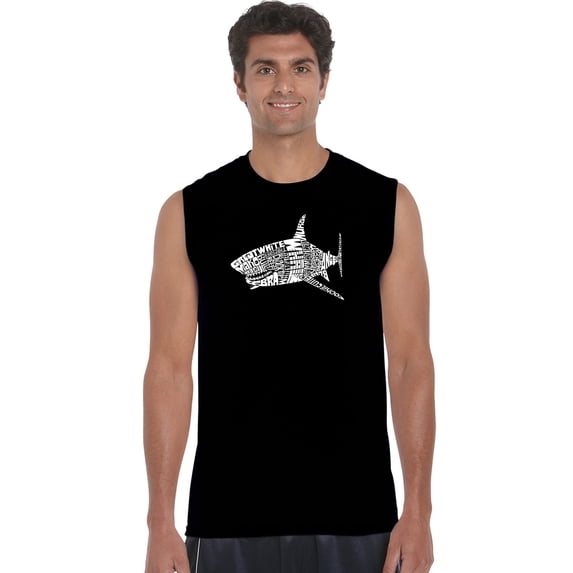 LA Pop Art Men's Word Art Sleeveless T-shirt - SPECIES OF SHARK