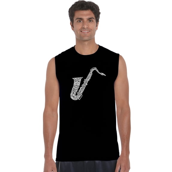 LA Pop Art Men's Word Art Sleeveless T-shirt - Sax