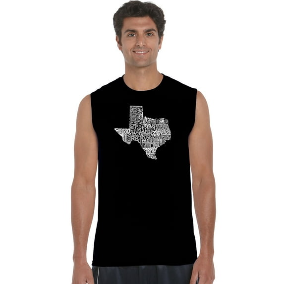 LA Pop Art Men's Word Art Sleeveless T-shirt - The Great State of Texas