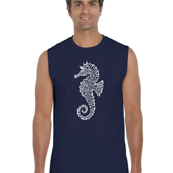 LA Pop Art Men's Word Art Sleeveless T-shirt - Types of Seahorse