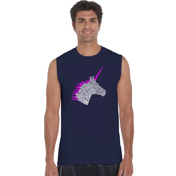 LA Pop Art Men's Word Art Sleeveless T-shirt - Unicorn