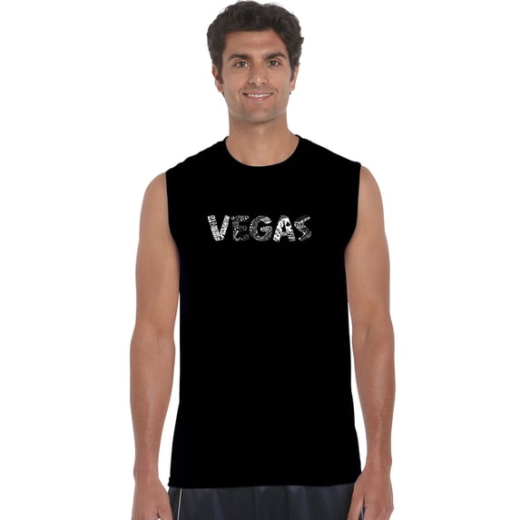 LA Pop Art Men's Word Art Sleeveless T-shirt - VEGAS