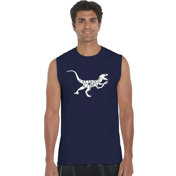 LA Pop Art Men's Word Art Sleeveless T-shirt - Velociraptor