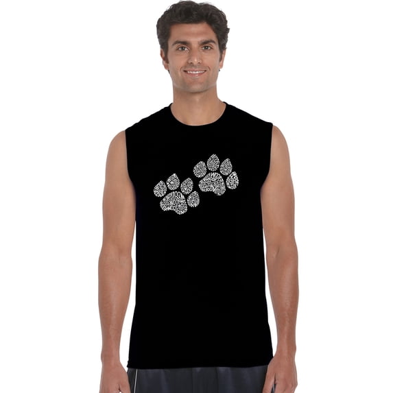 LA Pop Art Men's Word Art Sleeveless T-shirt - Woof Paw Prints