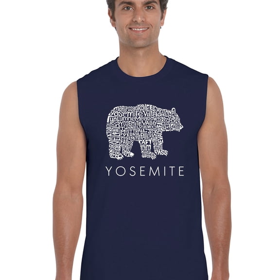LA Pop Art Men's Word Art Sleeveless T-shirt - Yosemite Bear