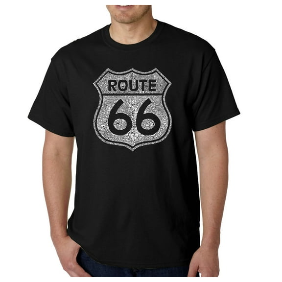 LA Pop Art Men's Word Art T-Shirt - CITIES ALONG THE LEGENDARY ROUTE 66