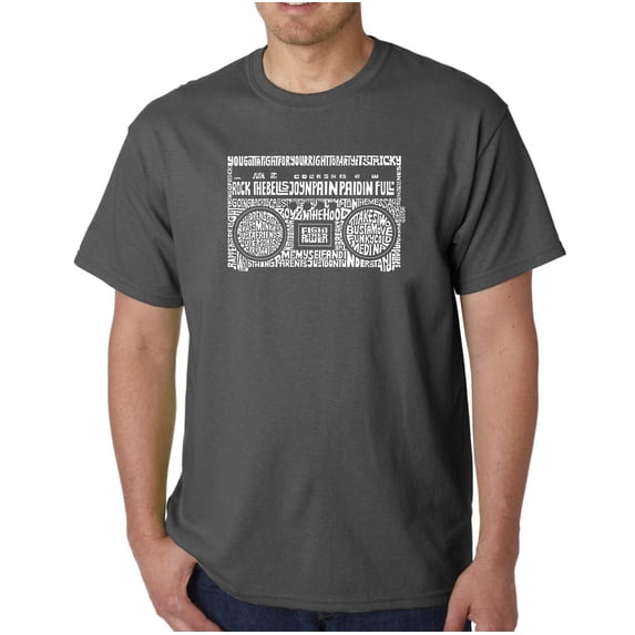 LA Pop Art Men's Word Art T-Shirt - Greatest Rap Hits of The 1980's