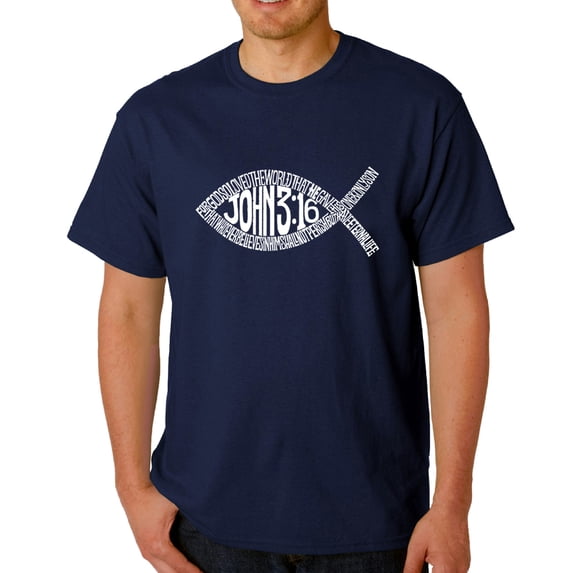 LA Pop Art Men's Word Art T-Shirt - John 3:16 Fish Symbol