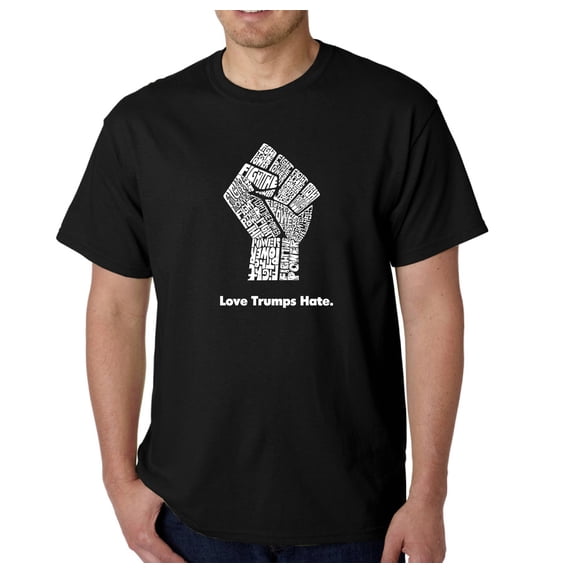 LA Pop Art Men's Word Art T-Shirt - Love Trumps Hate Fist