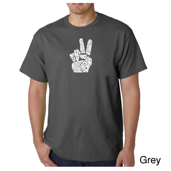 LA Pop Art Men's Word Art T-Shirt - PEACE FINGERS