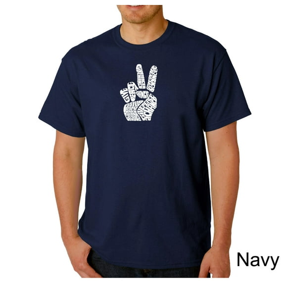 LA Pop Art Men's Word Art T-Shirt - PEACE FINGERS