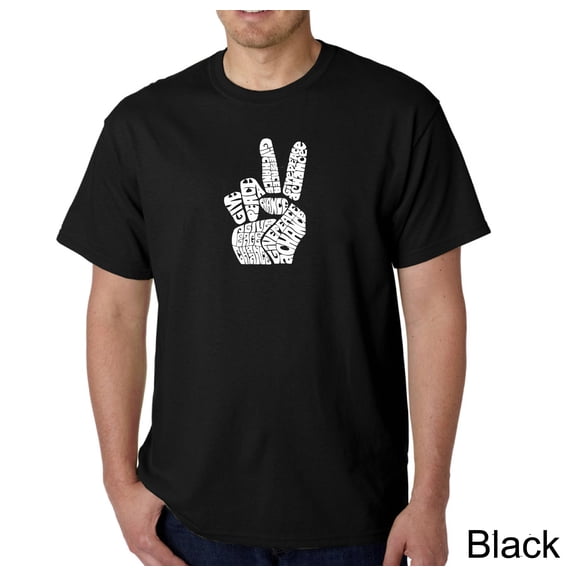 LA Pop Art Men's Word Art T-Shirt - PEACE FINGERS