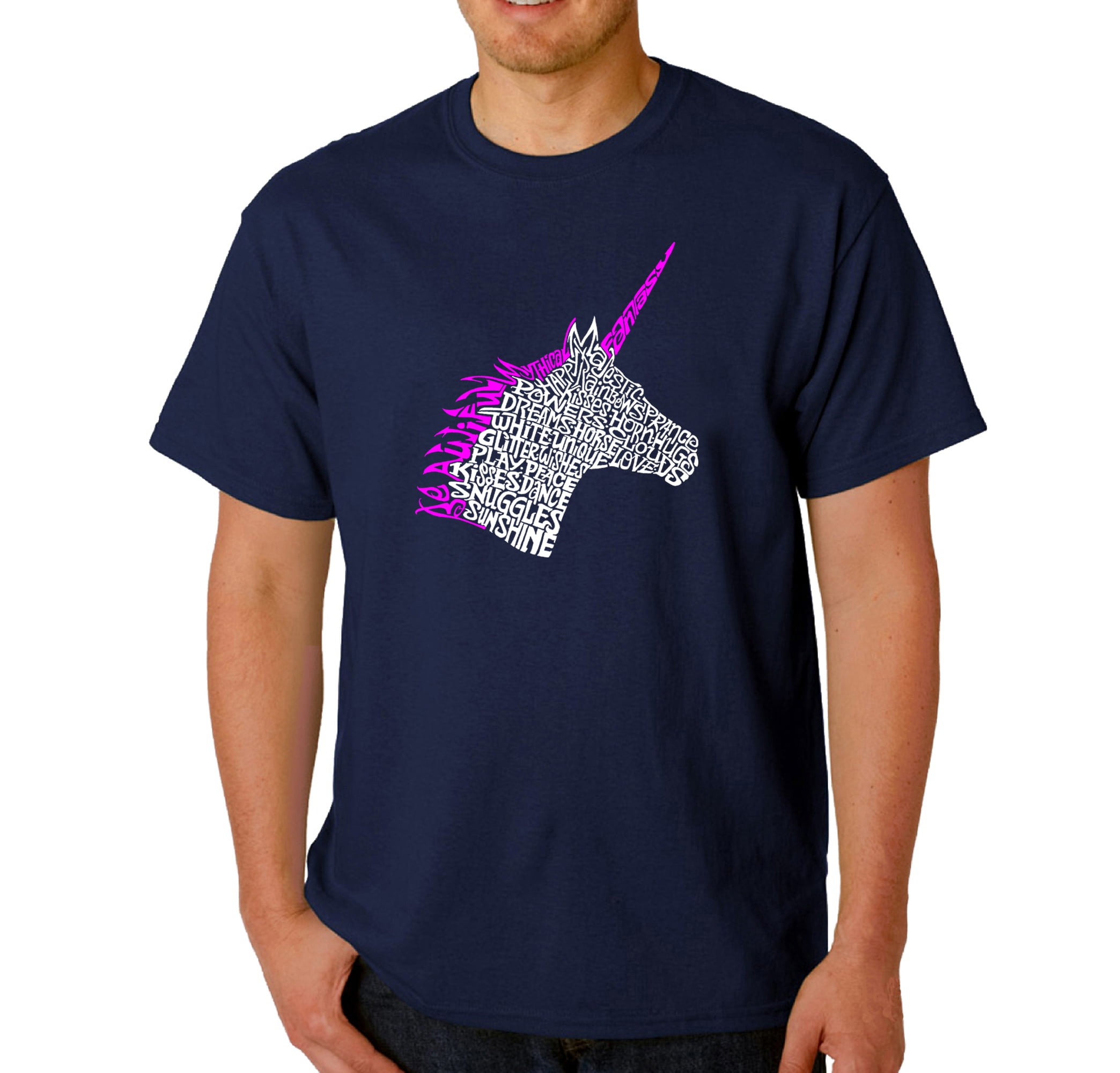La Pop Art Men's Word Art T-Shirt - Unicorn, Size: Medium, Black, image size:2088x2000