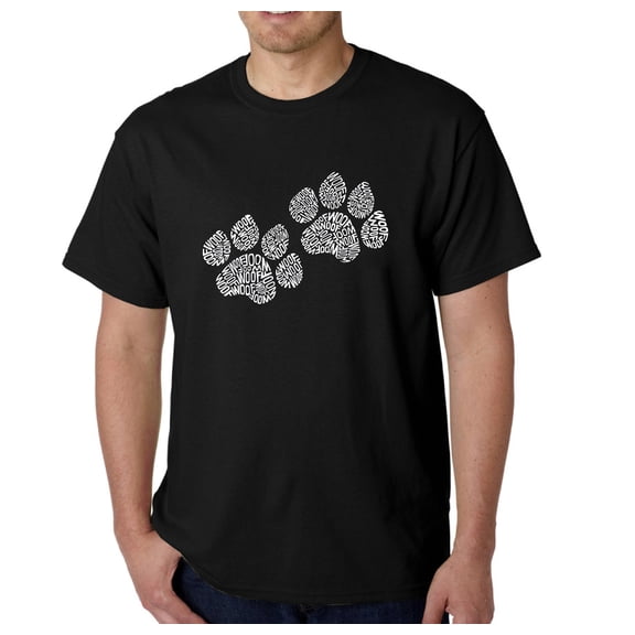 LA Pop Art Men's Word Art T-Shirt - Woof Paw Prints