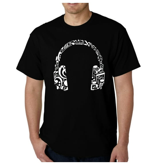 Men's Music Note Headphones Word Art T-shirt Color: Black Size: M
