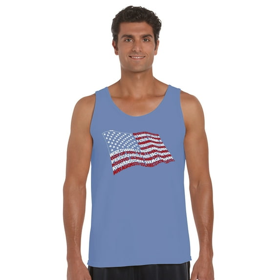LA Pop Art Men's Word Art Tank Top - American Wars Tribute Flag