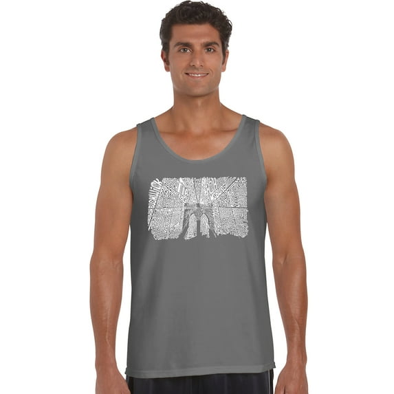 LA Pop Art Men's Word Art Tank Top - Brooklyn Bridge