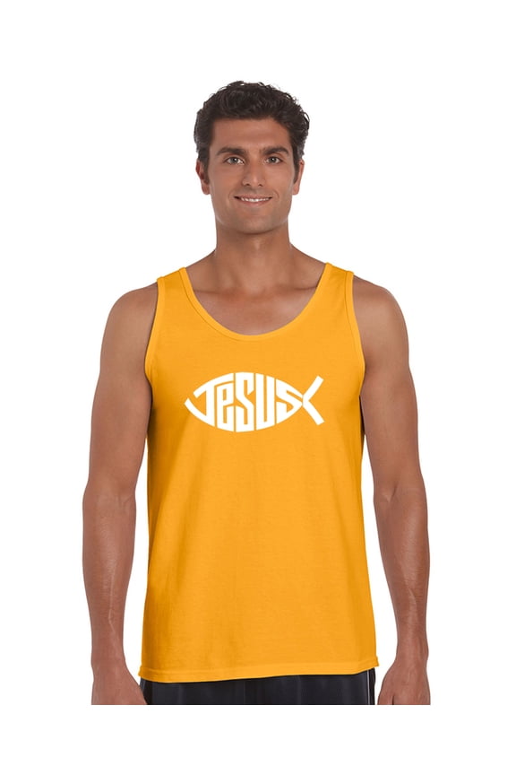 Men's Word Art Tank Top - Christian Jesus Name Fish Symbol