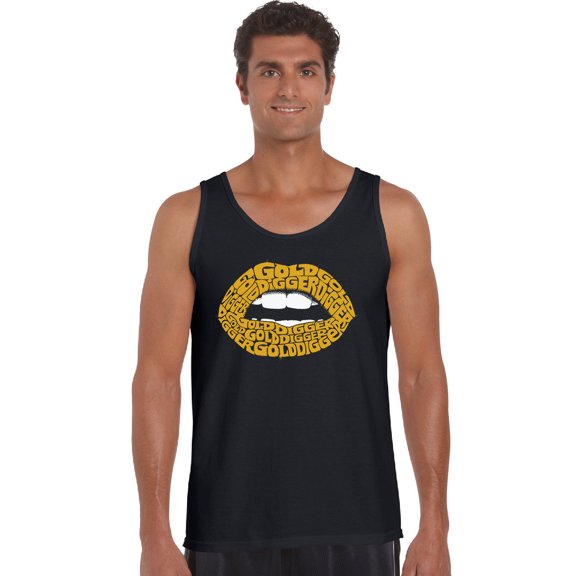 LA Pop Art Men's Word Art Tank Top - Gold Digger Lips