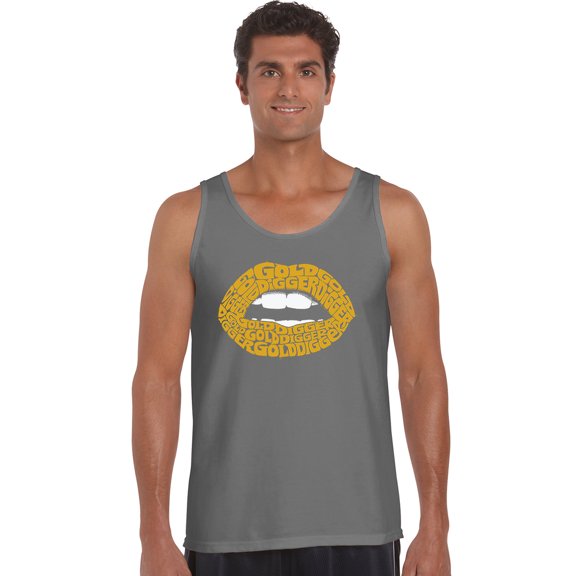 LA Pop Art Men's Word Art Tank Top - Gold Digger Lips