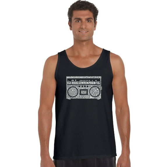 LA Pop Art Men's Word Art Tank Top - Greatest Rap Hits of The 1980's