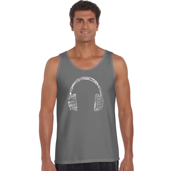 LA Pop Art Men's Word Art Tank Top - HEADPHONES - LANGUAGES