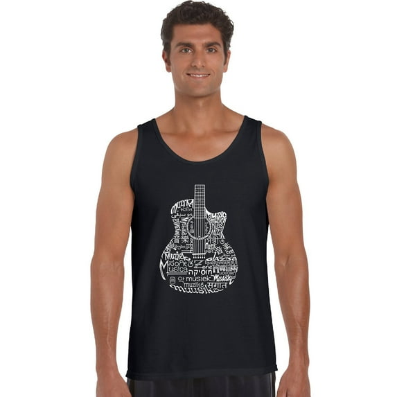 LA Pop Art Men's Word Art Tank Top - Languages Guitar