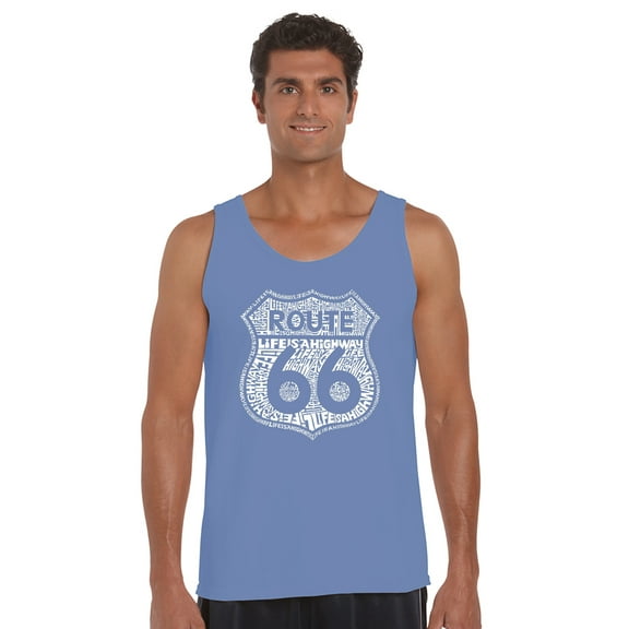 LA Pop Art Men's Word Art Tank Top - Route 66 - Life is a Highway