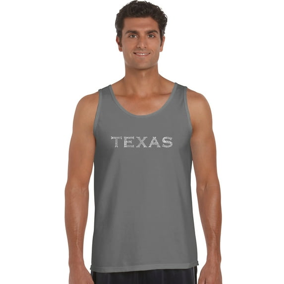 LA Pop Art Men's Word Art Tank Top - THE GREAT CITIES OF TEXAS
