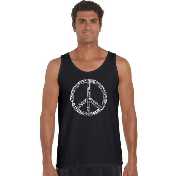 LA Pop Art Men's Word Art Tank Top - THE WORD PEACE IN 77 LANGUAGES