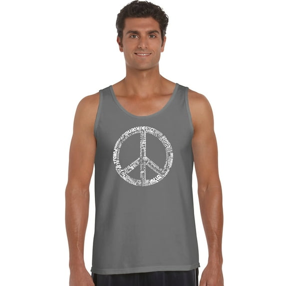 LA Pop Art Men's Word Art Tank Top - THE WORD PEACE IN 77 LANGUAGES