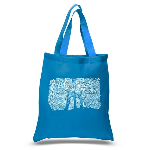 LA Pop Art Small Word Art Tote Bag - Brooklyn Bridge