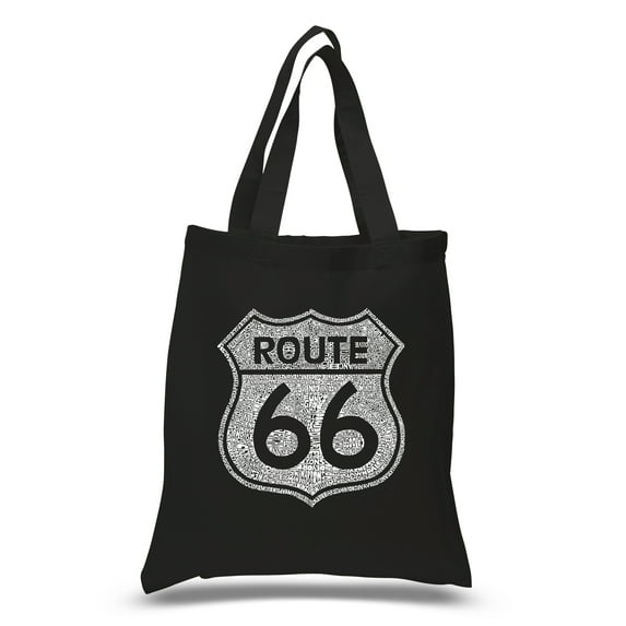 LA Pop Art Small Word Art Tote Bag - CITIES ALONG THE LEGENDARY ROUTE 66