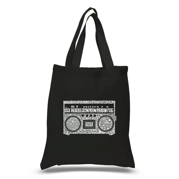 LA Pop Art Small Word Art Tote Bag - Greatest Rap Hits of The 1980's